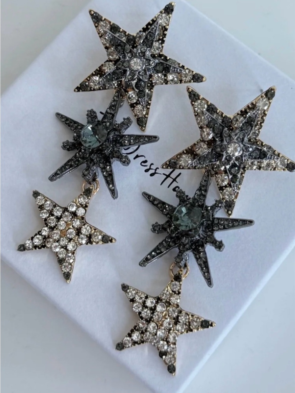 Crystal Star Dangle Earrings - Sparkling Black and Clear